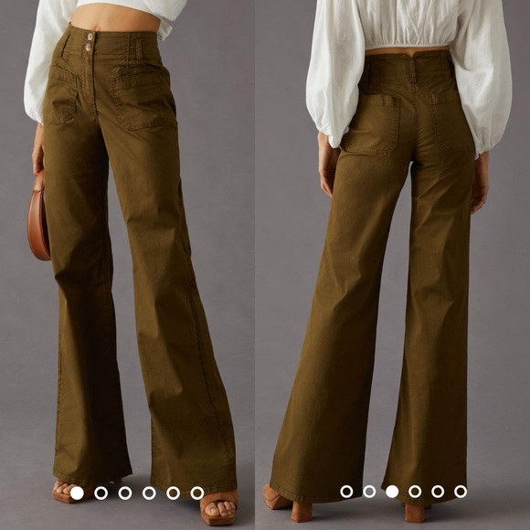 Anthropologie Pants - Anthropologie Maeve Flare Wide Leg Trouser Pants in Olive Green
